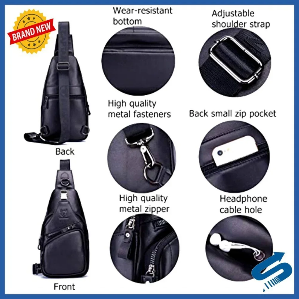 Genuine Leather Sling Bag Crossbody Shoulder Bag Travel Daypack
